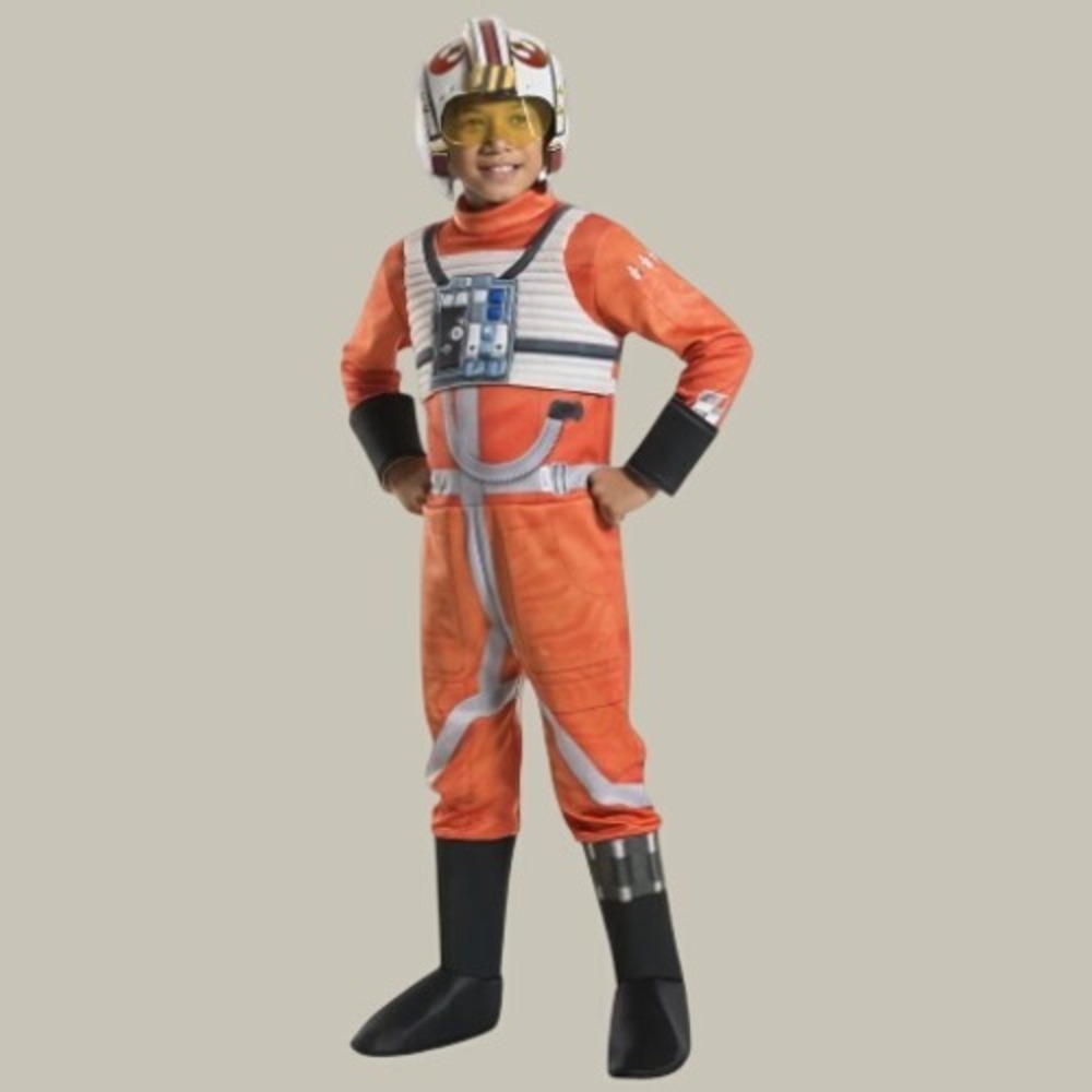 Star Wars X-Wing Fighter Pilot Costume Kids Size 7-8 Orange Jumpsuit Mask Set